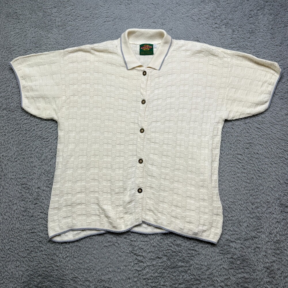 Vintage Woolen Mills Faribault Shirt Womens L White Knit Button USA Made MN